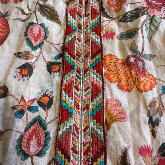 Johnny Was Blouse Tunic Boho Pink Paris Effortless Floral Aztec Embroidery SMALL - Picture 5 of 14